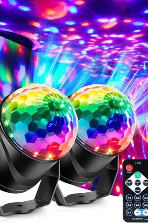 2-Pack DJ Disco Ball, Party Lights Sound Activated with Remote, Strobe Light for Home Room Dance Birthday Party Supplies, Stage Lamp for New Years Birthday Halloween Christmas Decorations