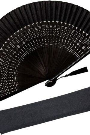 Zolee Small Folding Hand Fan - Chinese Japanese Vintage Bamboo Silk Fans - for Dance, Performance, Decoration, Wedding, Party, Gift (Sexy Black)