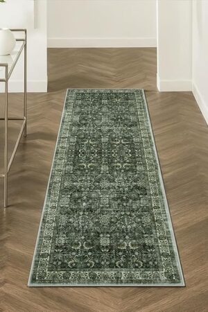 Anidaroel Runners for Hallways 2x6 Non Slip, Washable Kitchen Runner Rug, Vintage Boho Runner Rug, Soft Indoor Throw Carpet Runners for Laundry Room Entryway, Dark Green