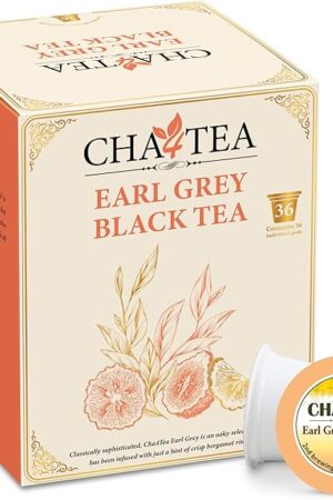 Cha4TEA 36-Count Earl Grey Tea Pods – Compatible with Keurig K-Cup, Bold Black Tea with Bergamot Flavor