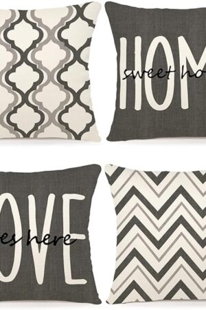 YCOLL Farmhouse Pillow Covers 18x18 Set of 4 Throw Pillow Covers Rustic Linen Decorative Pillows Square Cushion Covers for Home Decor