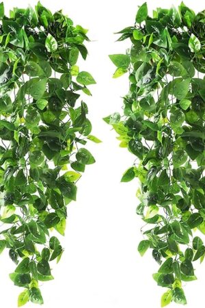 CEWOR 2pcs Fake Hanging Plants 3.6ft Fake Ivy Vine Artificial Ivy Leaves for Wedding Wall House Room Patio Indoor Outdoor Home Shelf Office Decor (No Baskets)