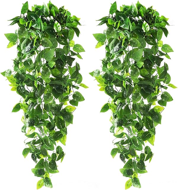 CEWOR 2pcs Fake Hanging Plants 3.6ft Fake Ivy Vine Artificial Ivy Leaves for Wedding Wall House Room Patio Indoor Outdoor Home Shelf Office Decor (No Baskets)