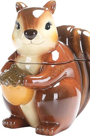Bico Squirrel 8 inch Air Tight Cookie Jar, Hand Painted Ceramic Container, Dishwasher Safe