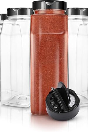 6 Pack 32 oz Plastic Spice Jars, Empty Seasoning Containers for Homemade Rub, Spices, Glitter, and More, Small Spice Containers with Black Shaker Lids and Heat-Induction Liner, Clear Spice Jars
