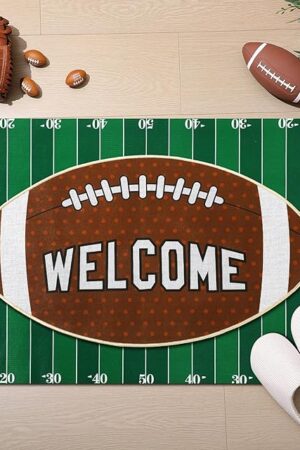 2 Pcs Doormats Welcome Outdoor Door Mats Layered Front Door Rugs Non Slip Floor Mats for Porch Entryway Indoor Outdoor (Football)