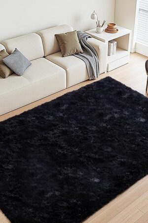 Black Rugs Living Room 4x6 ft Bedroom Area Rugs Shag Nursery Kids PlayRoom Dorm Office Indoor 1.7'' Thick Modern Plush