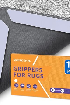 ZONGOOL 12 PCS Rug Tape, Reusable Washable Grippers for Rugs, Double Sided Non-Slip Rug Pads for Hardwood Floors, Rug Stoppers to Prevent Sliding, White