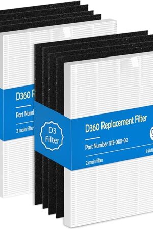 D360 Replacement Filter D3 Compatible with Winix D360 Air Purifier, Part Number 1712-0101-02, 2 Filter & 8 Activated Carbon Filters