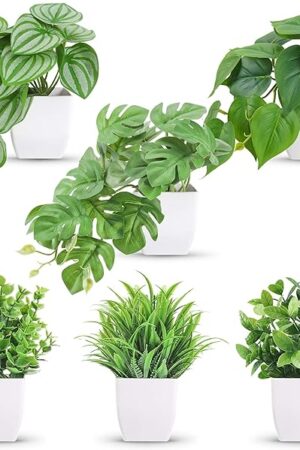 Der Rose 6 Pack Fake Plants Small Artificial Potted Plants Faux Plants for Home Office Desk Bathroom Aesthetic Farmhouse Room Decor Indoor
