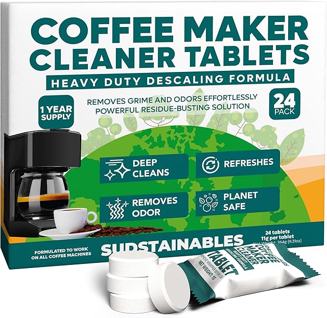 Coffee Maker Cleaner Tablets – Descaling & Cleaning Solution for Coffee Makers, Pot, Espresso Machines – Compatible with Breville, Miele, Keurig, DeLonghi, Nespresso & More – Removes Stains & Oils