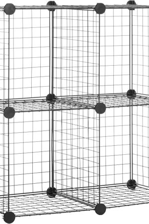 Amazon Basics 4 Cube Storage Organizer - Wire Grid Closet and Shelves, Stackable, Black 14"x14"x14"