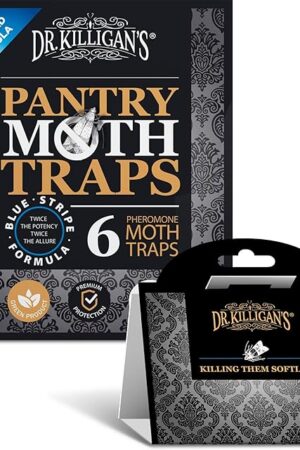 Dr. Killigan's Premium Double Potent Pantry Moth Traps with Pheromones Prime, Sticky Indian Meal Moth Traps for Kitchen, How to Get Rid of Moths in House, Organic Moth Pheromone Traps (6 Pack, Black)