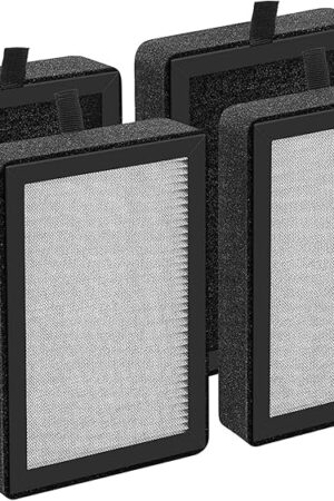 4 Pack LV-H128 Replacement Filter Compatible with LEVOIT LV-H128 / PUURVSAS (HM669A) / ROVACS (RV60) Air Purifiers, 3-in-1 HEPA, Activated Carbon Layer and Pre-Filter