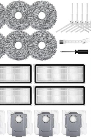 23 Pcs Replacement Accessories for Roborock QRevo MaxV/QRevo Pro/QRevo S/Qrevo Plus Robot Vacuum Cleaner with 1 Mainbrush 4 Filter, 4 Dust Bags 6 Mop Pads 6 Sidebrush 1 Cleaning Brush 1 Screwdriver