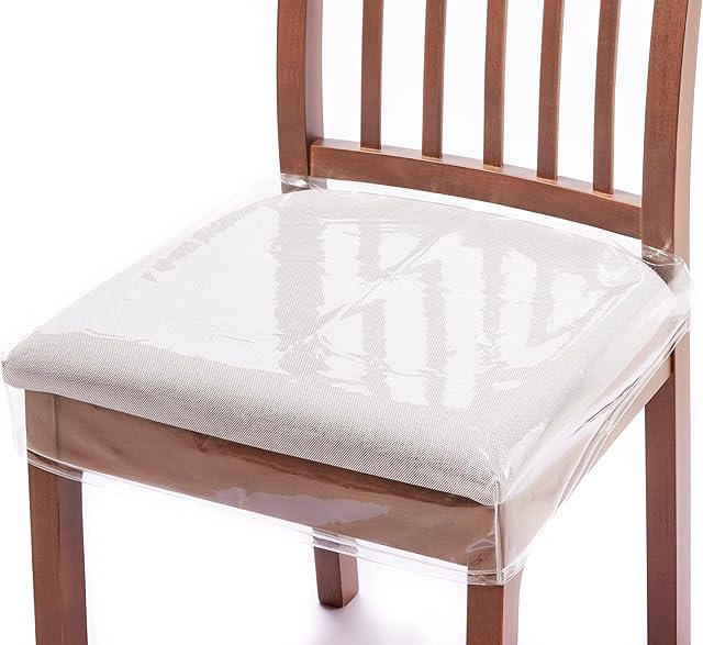 4 Pack Plastic Dining Chair seat Covers/slipcovers with Adjustable Belt Strap (20‘’ W x 17‘’D x 4‘’H)