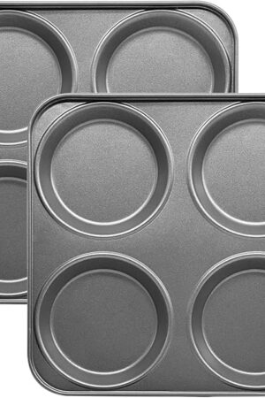 Yorkshire Pudding Pan Set of 2, 4-Cup Nonstick Muffin Top Pan, Shallow Whoopie Pies Pan for Hamburger, Eggs, Sandwiches