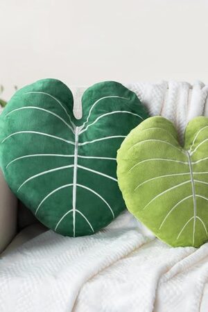 AELS Set of 2 3D Leaves Decorative Throw Pillows, 23.6"& 19" Alocasia Frydek Plush Pillow Set for Plant Lovers Garden Lovers, Living Room Bedroom Nursery Decor, Light Green & Dark Green