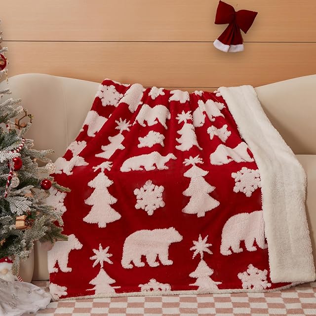 COOVA Fleece Throw Blanket Christmas Cartoon Red 50"x60"