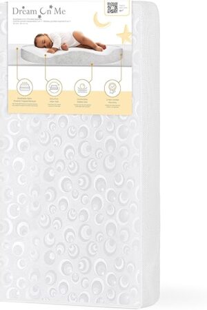 Dream On Me 2-in-1 Breathable Two-Sided 3" Portable Mini Crib Mattress, Greenguard Gold Certified, Vinyl and Breathable Fabric, White