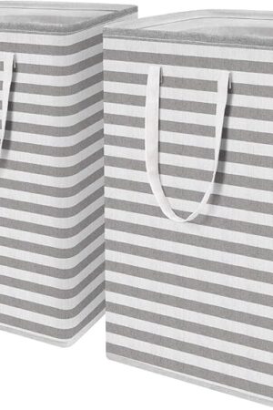 WISELIFE 2-Pack Laundry Hamper 75L Collapsible Large Laundry Baskets with Easy Carry Handles Freestanding Waterproof Clothes Hamper Storage Basket for Toys Clothes Organizer - 24.4" (H), Grey