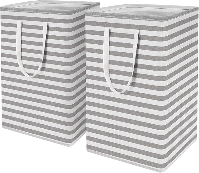 WISELIFE 2-Pack Laundry Hamper 75L Collapsible Large Laundry Baskets with Easy Carry Handles Freestanding Waterproof Clothes Hamper Storage Basket for Toys Clothes Organizer - 24.4" (H), Grey