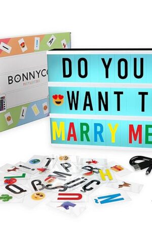 Cinema Light Box Color Changing with 400 Letters, Emojis, Remote Control and 2 Markers - BONNYCO | Led Light Box 16 Colors Home, Office & Room Decor | Cinema Led Sign Letters Board Gifts for Women Men