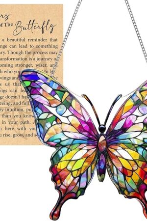 Butterfly Acrylic Suncatcher Ornament with Story Card, Acrylic Rainbow Suncatcher Window Hanging Decoration, Butterfly Gifts for Women, Inspirational Gifts for Women, Monarch Butterfly Decorations