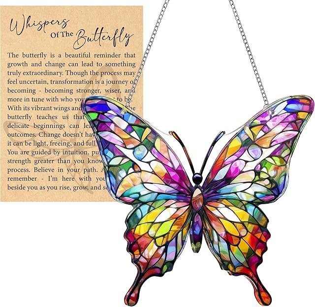Butterfly Acrylic Suncatcher Ornament with Story Card, Acrylic Rainbow Suncatcher Window Hanging Decoration, Butterfly Gifts for Women, Inspirational Gifts for Women, Monarch Butterfly Decorations