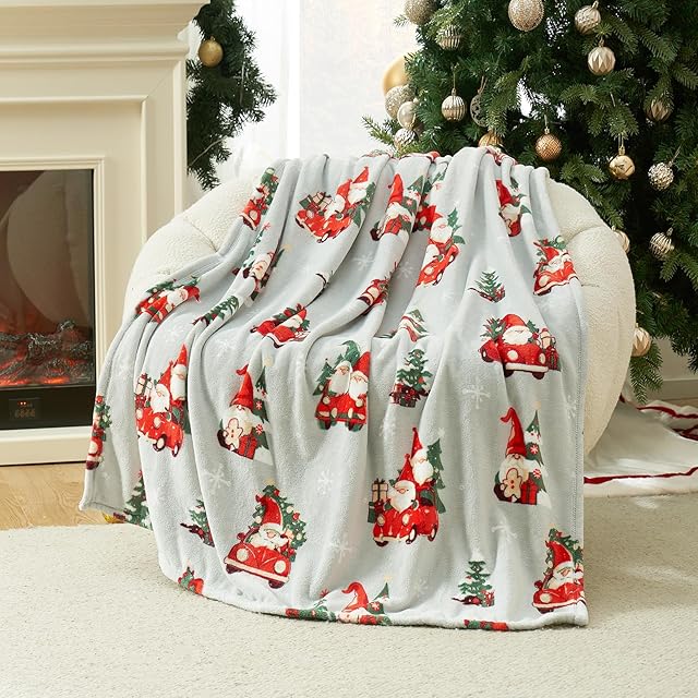 Cozy Bliss Gnome Throw Blanket Spring Blanket Warm Plush Throw Blanket,Ultra Soft Cozy Blanket for Couch,Sofa and Bed(Xmas Gnome in Truck,50"x60")