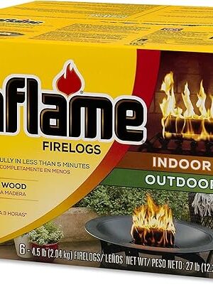 Duraflame 6-Pack Fire Logs for Indoor and Outdoor Use, 3-Hour Burn, 4.5 Lb Each - Firewood Starters and Accessories for BBQ, Camping, Stove, Pit and Chimney