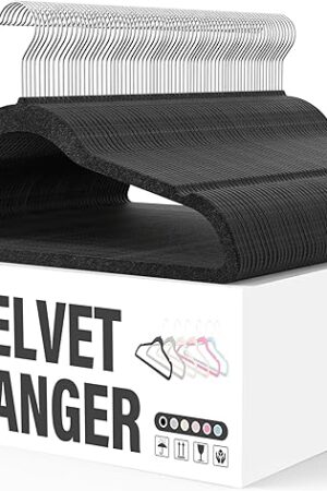 YSSOA Velvet Hangers 50 Pack, Non-Slip Clothes Hangers with Shoulder Notches, 360° Swivel Hooks, Heavy Duty Standard Hangers for Closet Space Saving, Black