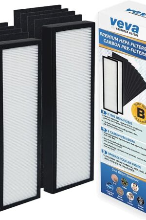 Veva HEPA Filter B Replacement, Compatible with Germ Guardian AC4825, AC4900CA, AC4850PT, AC4820 Air Purifier and FLT4825. Pack of 2 HEPA Filters / 8 Carbon Pre-Filters
