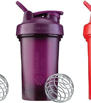 BlenderBottle Classic V2 Shaker Bottle Perfect for Protein Shakes and Pre Workout, 20-Ounce (3 Pack), Red, Green, Plum