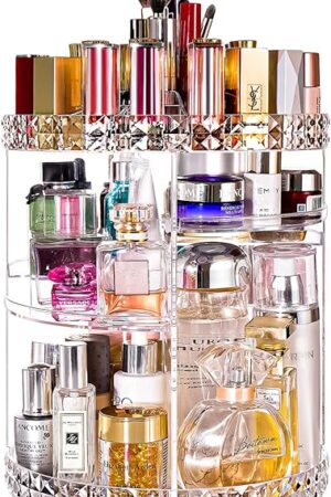 360 Rotating Large Clear Makeup Organizer Cosmetic Storage Display Case with 7 Layers Detachable Shelves