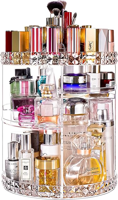 360 Rotating Large Clear Makeup Organizer Cosmetic Storage Display Case with 7 Layers Detachable Shelves