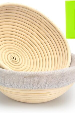 Banneton Bread Proofing Basket 8.5 Inch Sourdough Baking Rising Banaton Proofer Box Warmer Baskets Round Bowl Cover Bowls Making Small Bulk Set of 2 Kit Supplies Tools Rattan for Home Bakers Gifts