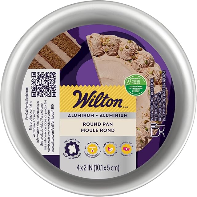 Wilton Aluminum Round Cake Pan, Durable Anodized Bakeware for Tiered & Layered Cakes, Even Heating, Rust-Resistant, Professional Cake Baking Pans, 4 x 2 in