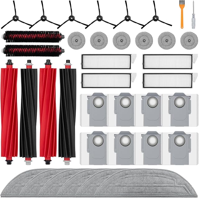 36 Pack Accessories Compatible with Roborock S8 MaxV Ultra Robot Vacuum,Main Brushes,Dust Bags,Mop Cloths,Edge Mop Cloths,Filters,Side Brushes,Self-Main Brush,Cleaning Brush, Screwdriver