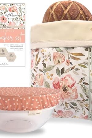 Bread Baker Set, Limited-Edition Artist Series, Reusable Beeswax Bread Bags for Homemade Bread and Bowl Cover, Sourdough Bags, Organic Cotton Beeswax Dough Proofing Cover, Family Owned