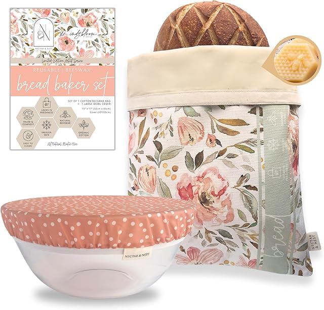 Bread Baker Set, Limited-Edition Artist Series, Reusable Beeswax Bread Bags for Homemade Bread and Bowl Cover, Sourdough Bags, Organic Cotton Beeswax Dough Proofing Cover, Family Owned