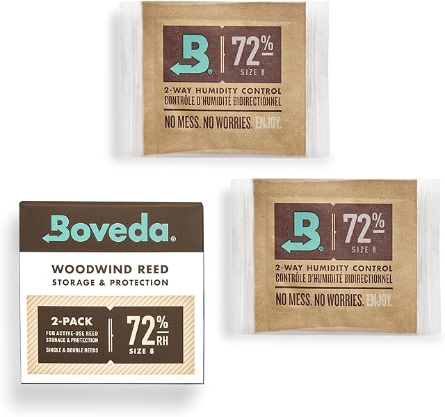 Boveda 72% Two-Way Humidity Control Packs for Woodwind Reeds – Size 8 – 2 Pack – Moisture Absorbers – Protects Against Drying & Spliting – Individually Wrapped Reed Humidifiers for Day-to-Day Storage