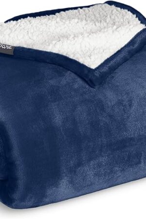 Bare Home Sherpa Fleece Blanket - Twin/Twin Extra Long - Blanket for Bed, Sofa, and Couch - Warm & Lightweight - Fluffy & Soft - Reversible (Twin/Twin XL, Dark Blue)