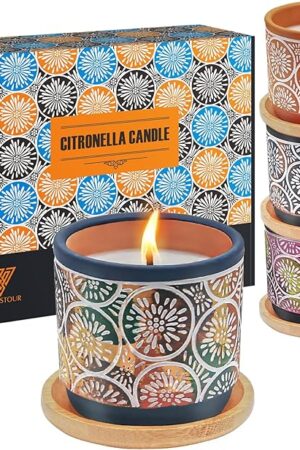 Citronella Candles Outdoor Indoor, Strong Scented Candles for Home, Burning up to 100H, 4 Pieces Cute Candles Set for Patio, Garden, Backyard, Balcony, Camping, Birthday Gifts for Women(4x3.52OZ)