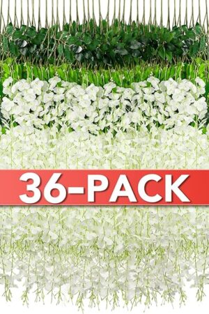 Wisteria Hanging Flowers,Fake Hanging Flowers,Wisteria artificiales Garland for Home Wedding Arch Floral Party Garden Ceremony Outdoor Decor,3.6 feet Long(36,White)