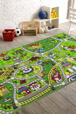 Booooom Jackson Car Rug Kids Car Carpet Playmat Rug 60"x32",Train Rug,Car Mat for Kids Toy Cars,City Kids Rug Play Mat,Non Slip Kids Rug for Playroom Bedroom Boys,Children Play Area Rug Cars,Road Rug