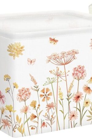 Clastyle Boho Flower Nursery Bin Spring Summer Wildflower Floral Dandelion Plant Butterfly Baby Girl Gift Basket Rectangle Clothes Towel Basket Book Toy Chest