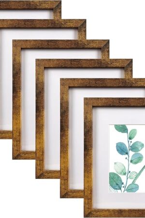 8x10 Picture Frame Brown Set of 6, Display Pictures 5x7 With mat or 8x10 Without Mat
