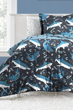 dream FACTORY 5-Piece Microfiber Comforter Twin Blue Sharks