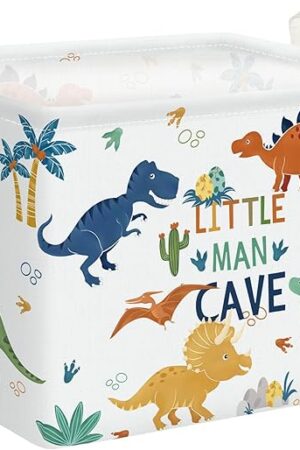 Clastyle Large Boho Dinosaur Pterosaur Boy Book Toy Storage Basket Dino Palm Tree Clothes Laundry Hamper for Kid Room Nursery, Colorful 36L